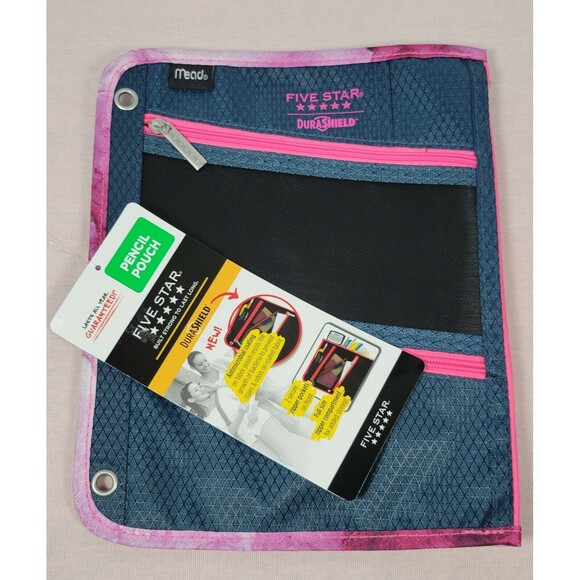 PENCIL POUCH MEAD FIVE STAR 3 COMPARTMENTS ZIPPER CASE 3 RING 11 X 8.75" NEW - Picture 2 of 4